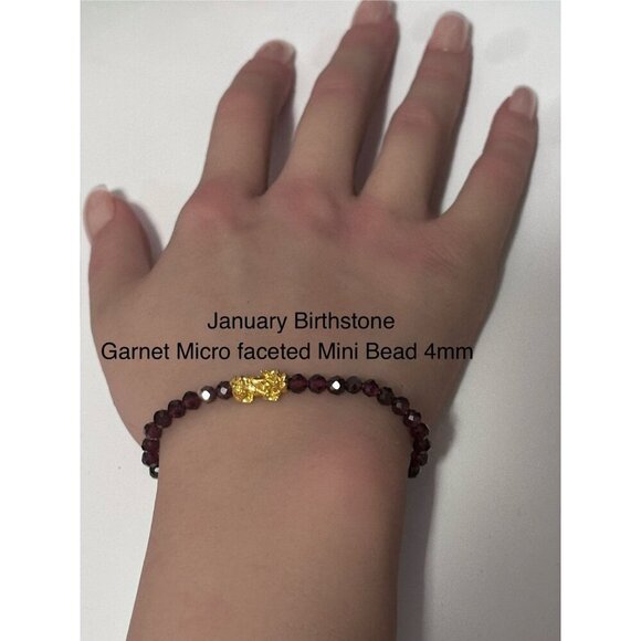 18K Gold Pixiu Piyao Bracelet Gemstone Mini Bead Garnet Microfaceted 4mm January - Picture 6 of 6